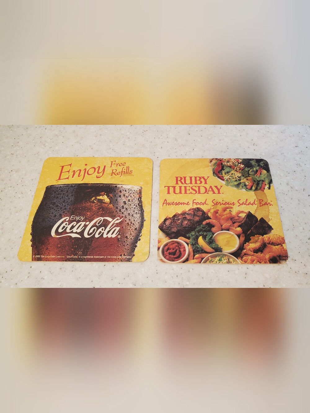 Vintage 2000 Ruby Tuesday Coca-Cola Coaster Set 2 Restaurant Promo Coke 4 Inch